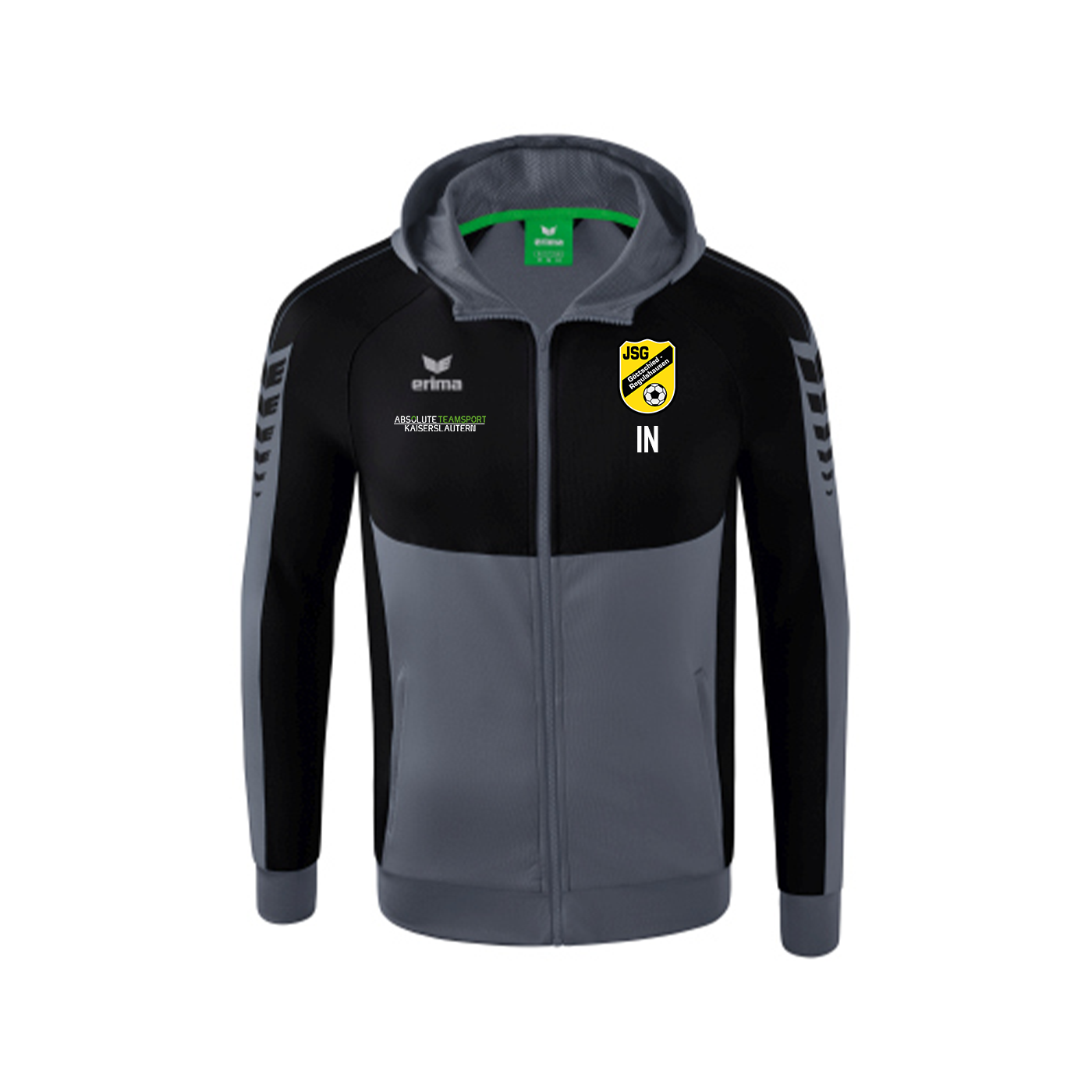 ERIMA Herren Six Wings Trainingsjacke mit Kapuze inkl. JSG Göttschied-Regulshausen Wappen, Vereinsname Rücken & Sponsorenlogo