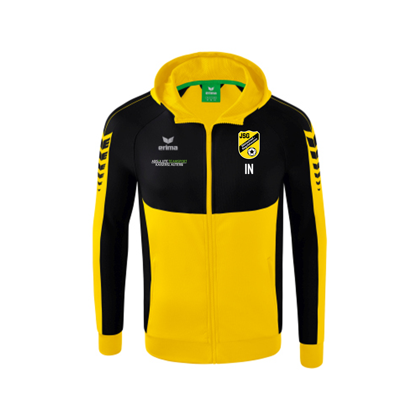 ERIMA Herren Six Wings Trainingsjacke mit Kapuze inkl. JSG Göttschied-Regulshausen Wappen, Vereinsname Rücken & Sponsorenlogo