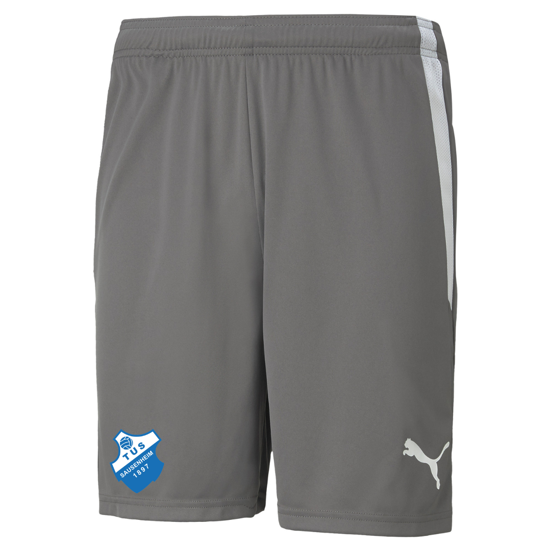 PUMA Herren teamLIGA Shorts in Weiß, Blau, Gelb und Grau Inkl. TUS Sausenheim Wappen