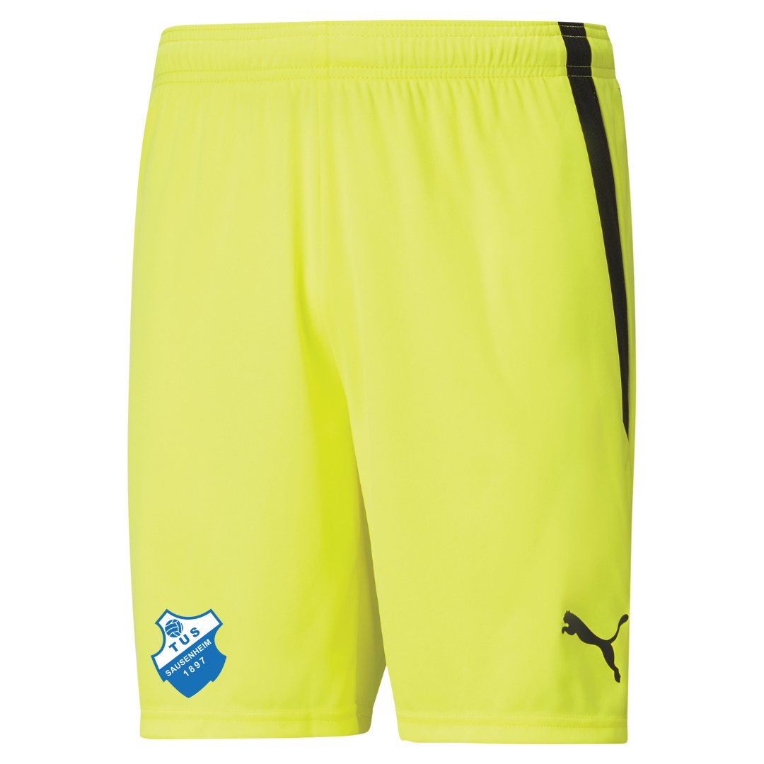 PUMA Herren teamLIGA Shorts in Weiß, Blau, Gelb und Grau Inkl. TUS Sausenheim Wappen