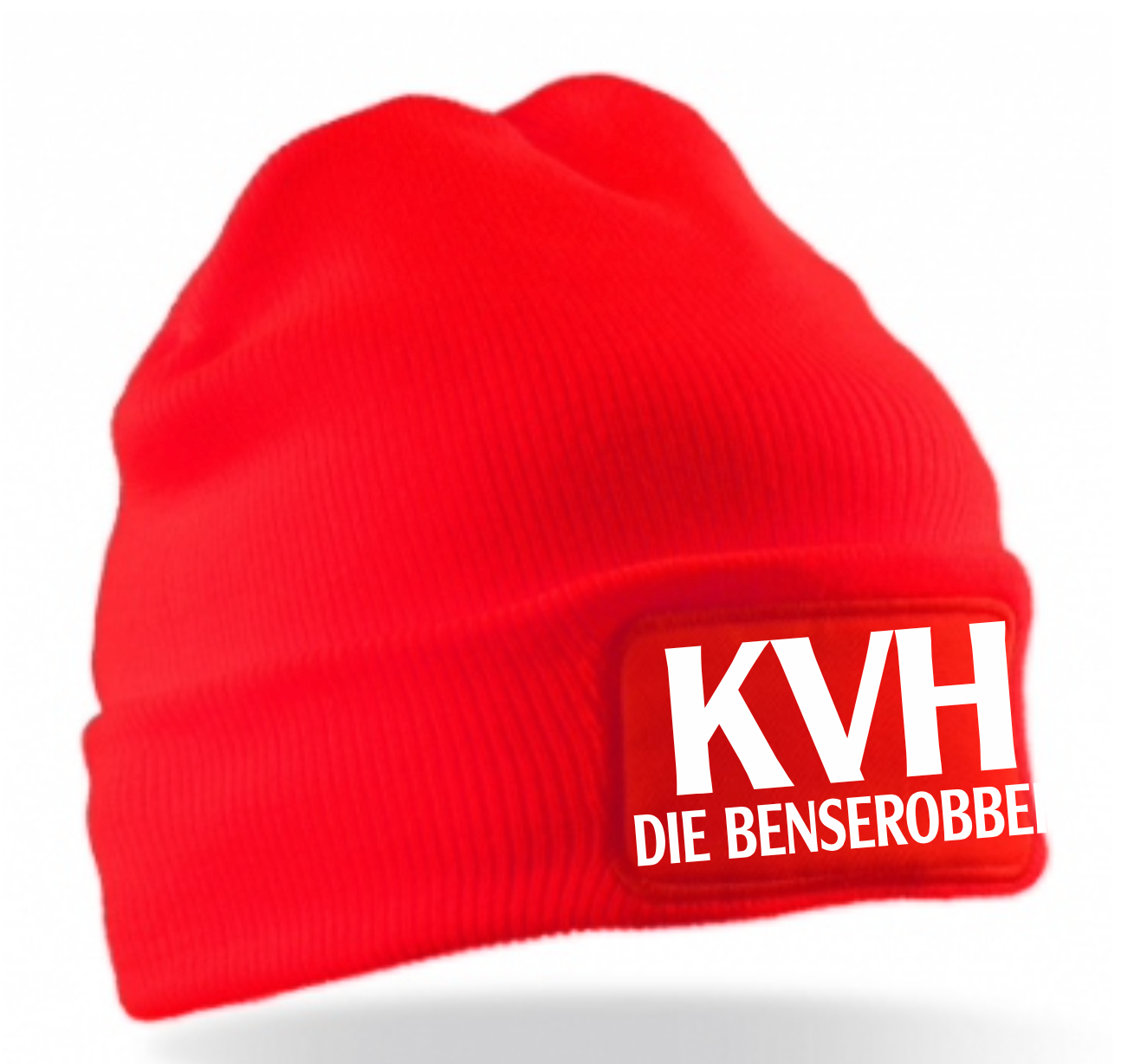 Falk Ross Print Beanie Rot inkl. Schriftzug "KVH DIE BENSEROBBER"