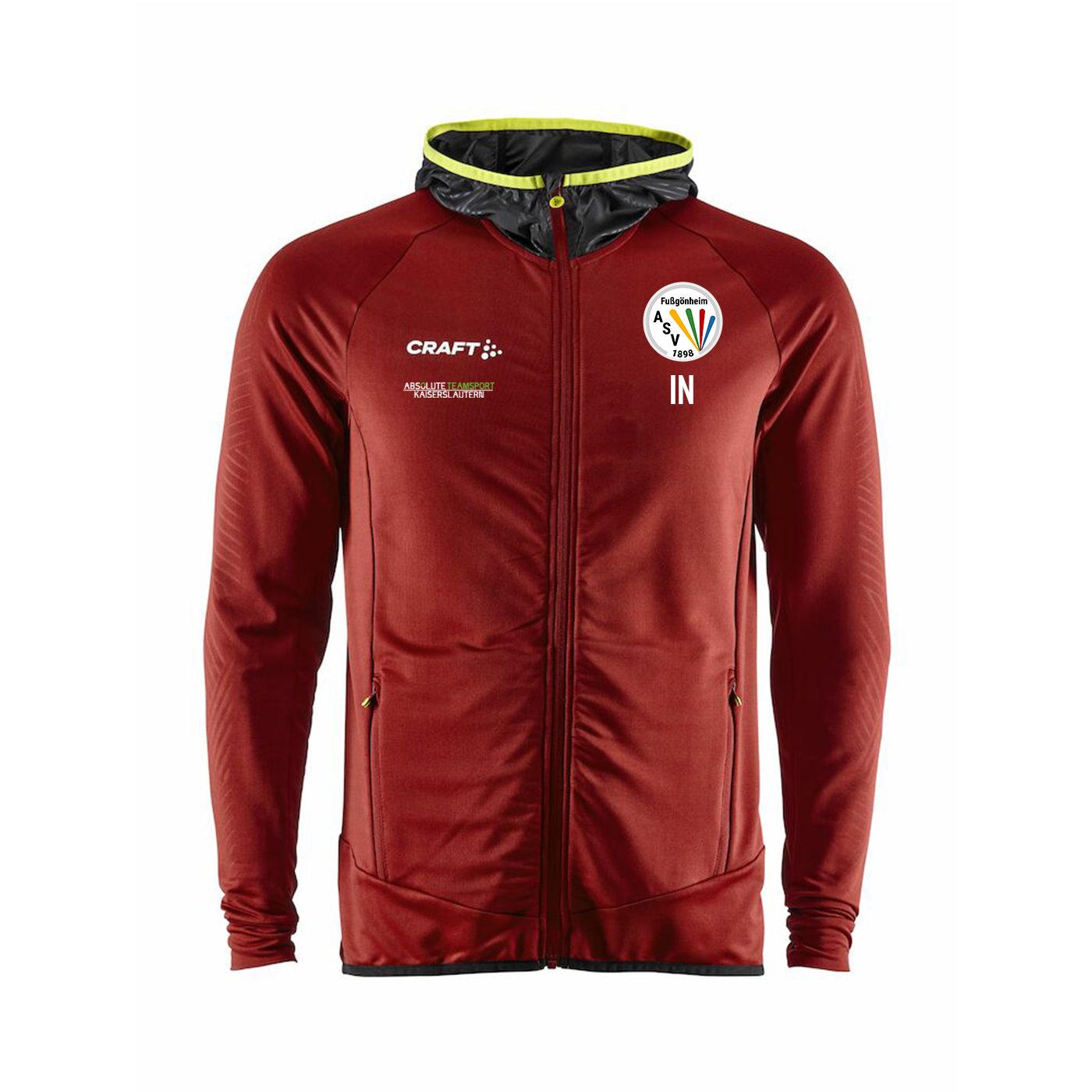 CRAFT HERREN Extend Full Zip rot inkl. ASV Fußgönheim Wappen