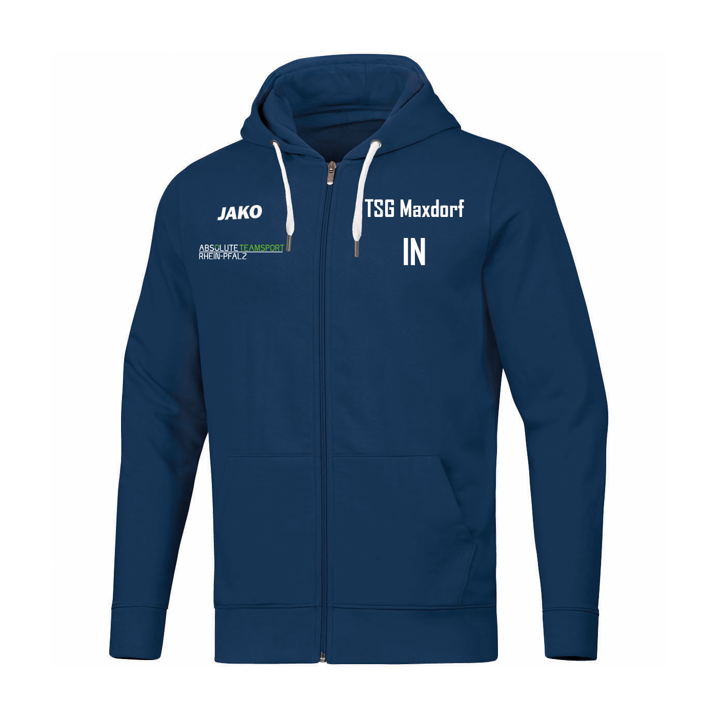 JAKO Herren Kapuzenjacke Base inkl. TSG Maxdorf Schriftzug & Vereinsname Rücken